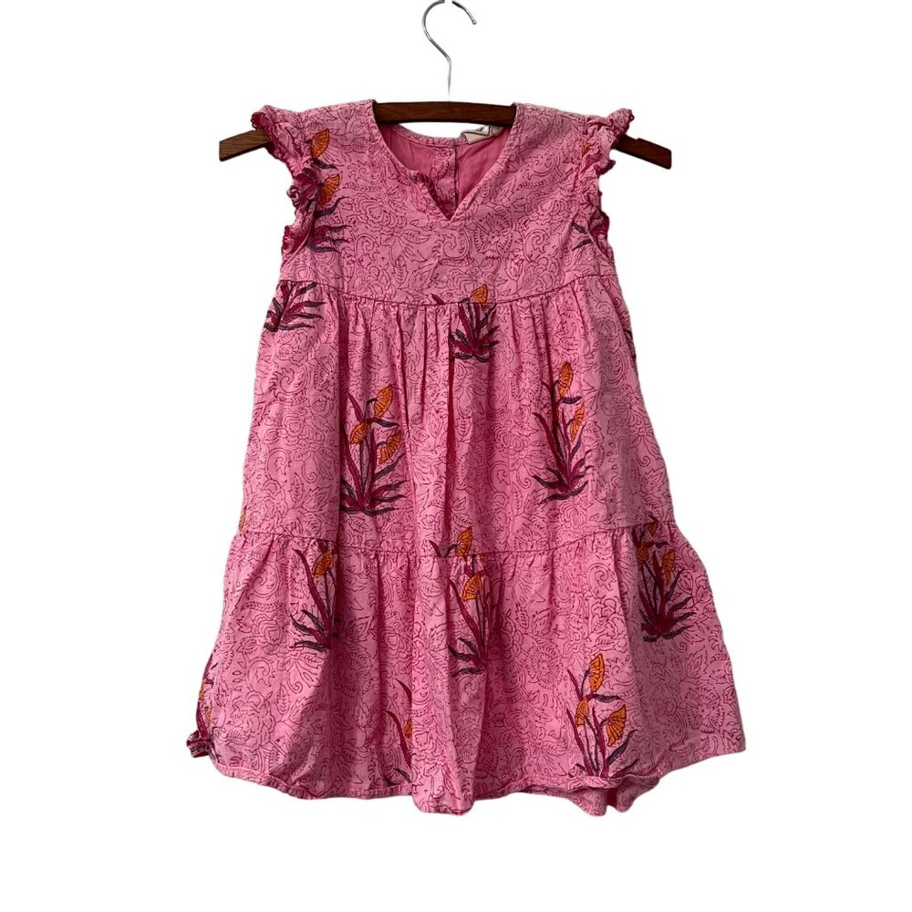 Beet World Pink Paradise Sara Bird Floral Boho Dress Girls Size 5-6 Years